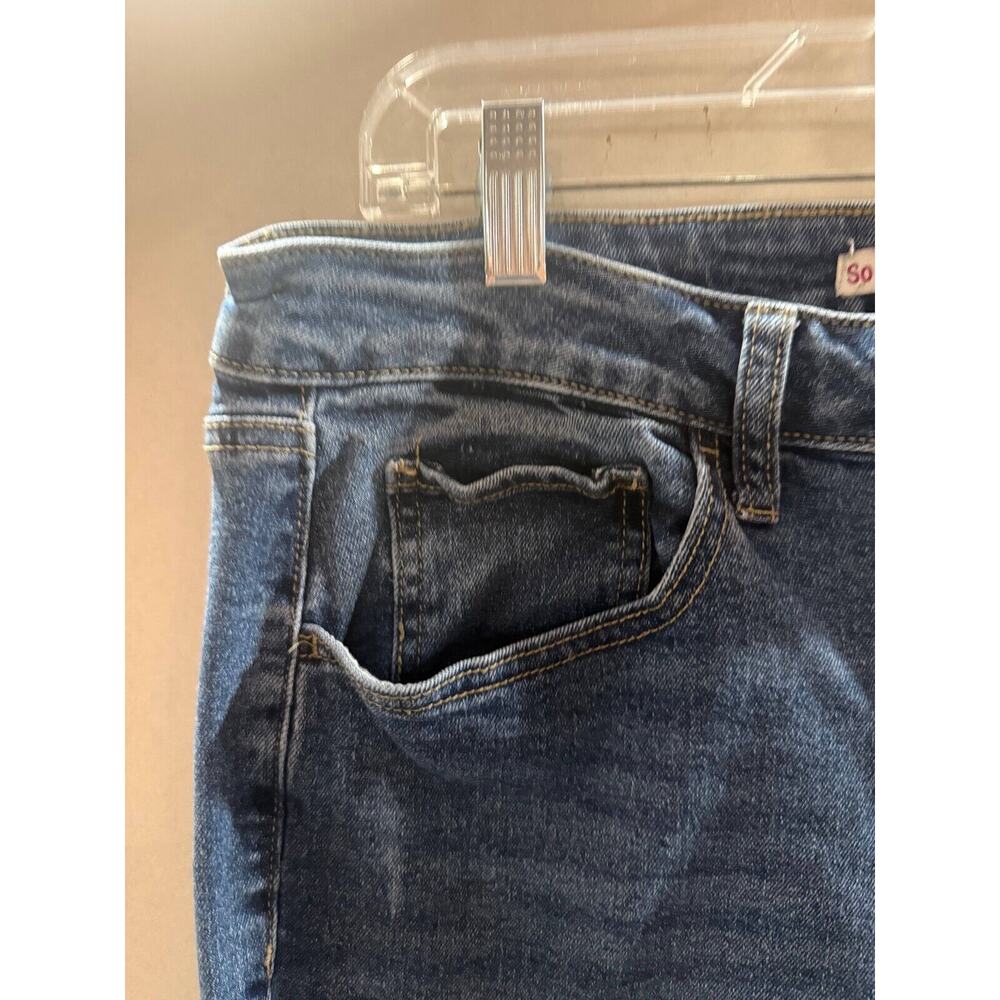 SO Kick Cropped Jeans Womens 15 Blue Denim High Rise Pockets Distressed Raw Hem - Picture 4 of 13